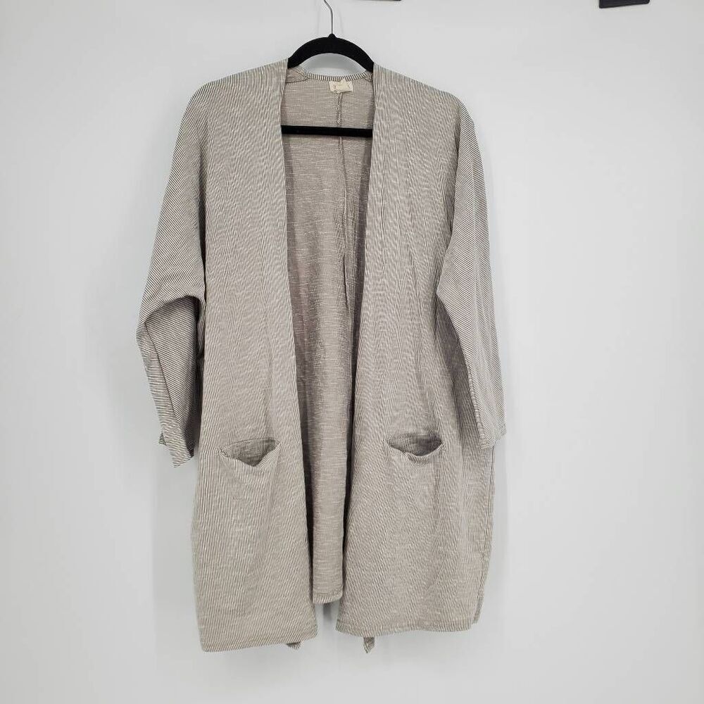 Anthropologie Donni Cardigan Long Open Sweater Striped‎ One Size Pockets